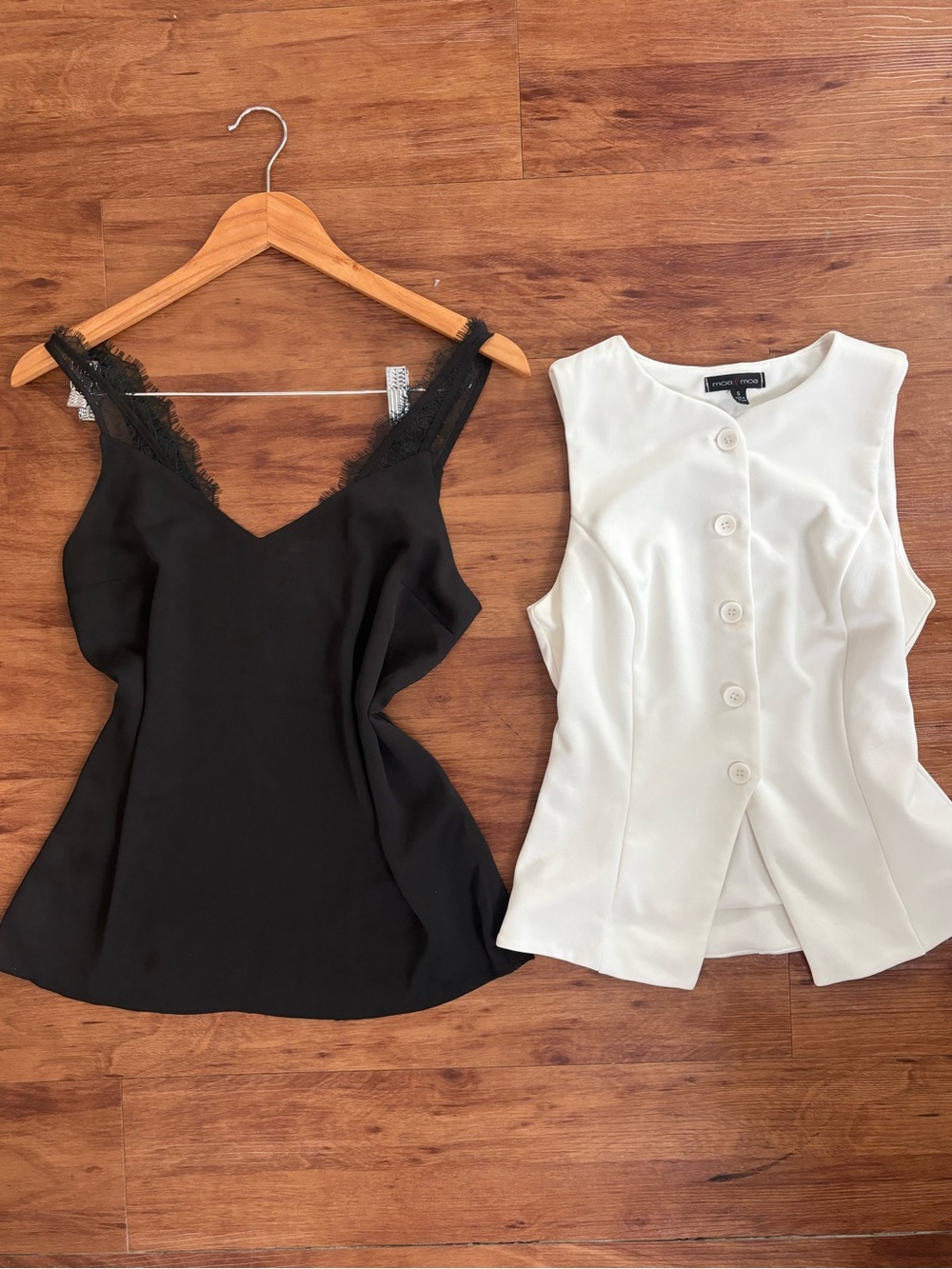 Black Lace-Trim Camisole Top and button down blouse. Set of 2 bouses